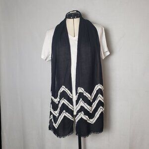 Chico's Black & White Zig Zag Oblong Chevron Pattern Scarf Rayon 70" x 11"